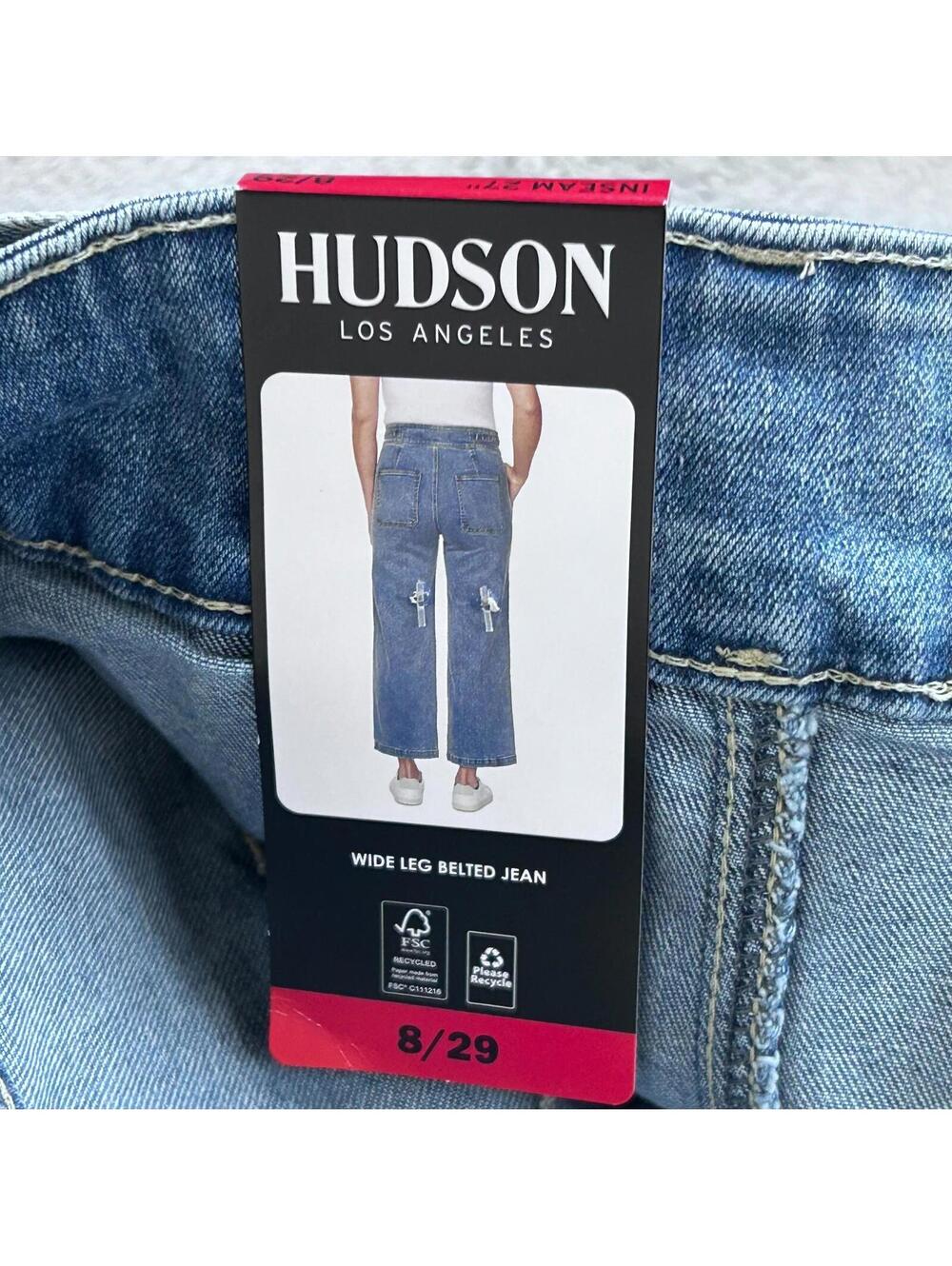 Hudson Los Angeles Womens Wide Leg Belted Jeans Size 8/29 Blue Faded Denim - Picture 9 of 12
